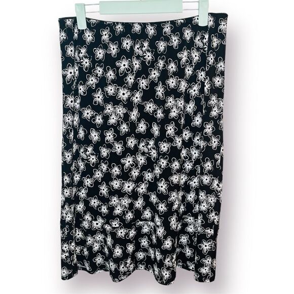 Christopher & Banks Floral Tiered Skirt Knee Length Black White M - Picture 1 of 10
